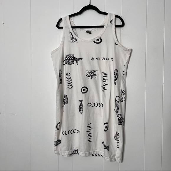 In Gear Other - IN Gear Swim Coverup Tank Dress White with Black Fish Print 100% Rayon XL